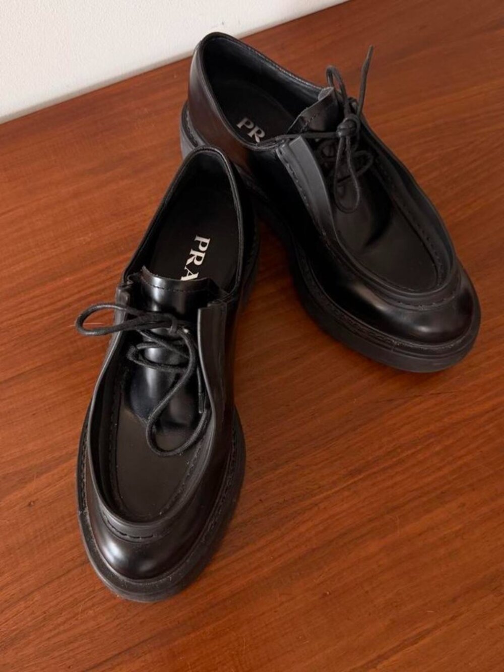 Prada Diapason Black Opaque Brushed Leather Lace-Up Shoes - Picture 2 of 6